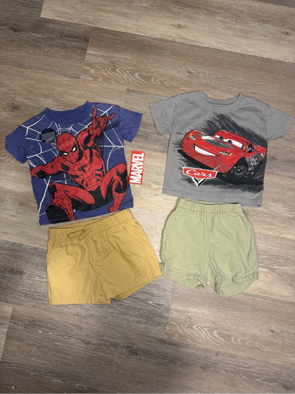 18 Month Toddler Boy Outfit Bundle | Marvel Spider Man & Disney Cars with Shorts